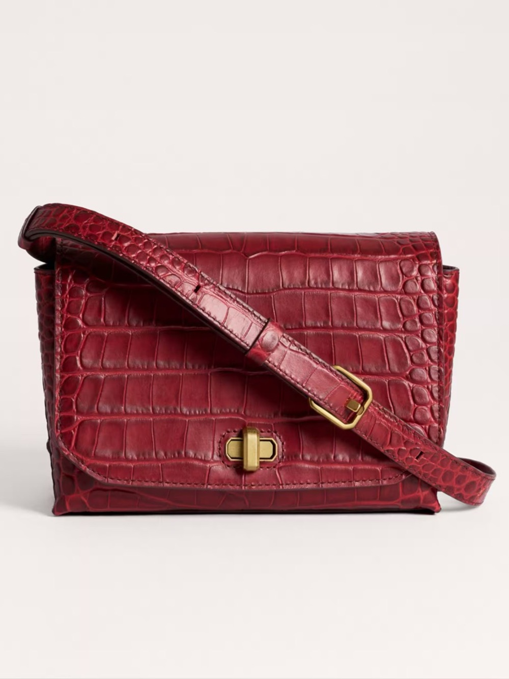 ME+EM Croc-Embossed Italian Leather Print 2-in-1 Clutch Crossbody Bag Ultra Red